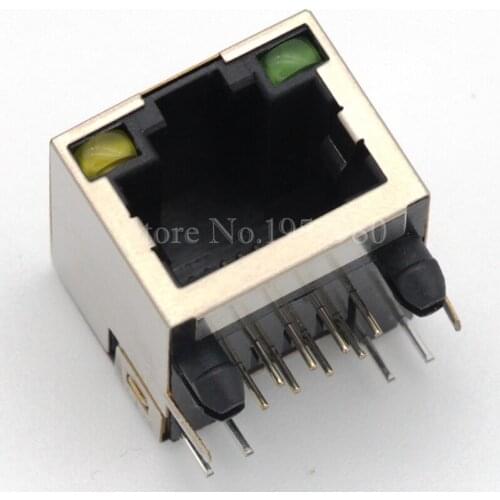 10PCS/LOT RJ45 Ethernet Jack Network Socket Copper Shell RJ45 Connector 8P8C with LED Lamps