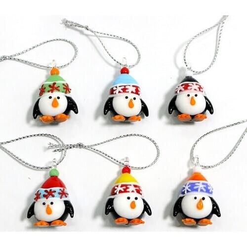 Hanging Handmade Glass Penguin Figurine Craft Ornaments Cute Vivid Cartoon Animal Mini Pendants Christmas Tree Decor Accessories