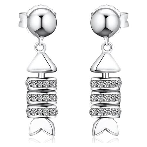 Sparkling Fish Bone Stud Earring 100% 925 Sterling-Silver-Jewelry Free Shipping