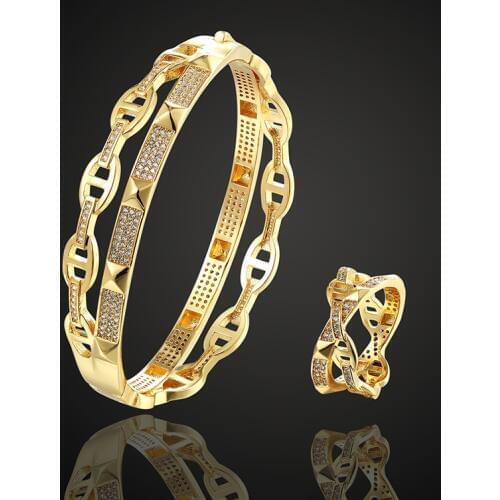 Theresa luxury brand AAA Cubic Zircon pave setting bangle ring Sets for women bridal accessory sets hemeers copper bangle sets