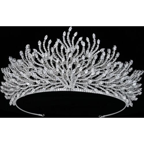 Tiaras and Crown HADIYANA Fashion Feather Shape Girl Party Bride Wedding Hair Jewelry Zircon BC5875 Accesorios para el cabello