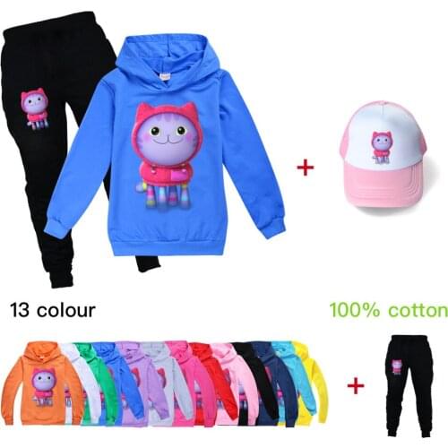 Cartoon Gabby Cats kids clothes girls spring autumn hoodies sweatshirts suit girl christmas outfit hooded t-shirt tops pants set