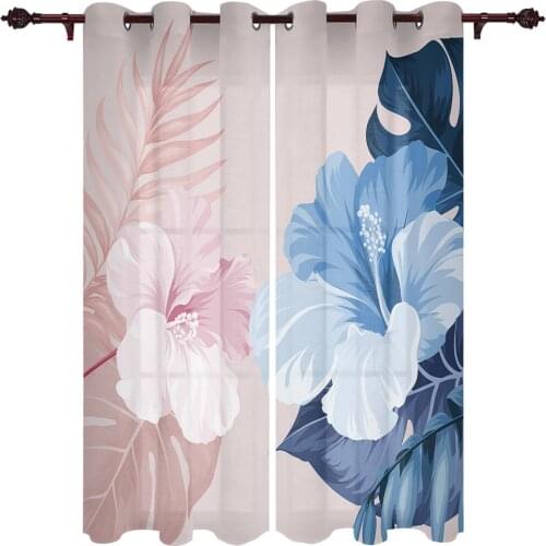 Tropical Leaves Hibiscus Flower Windows Curtains Living Room Bedroom Kitchen Curtains For Children Drapes