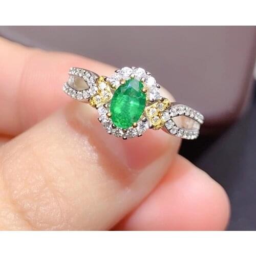 CoLife Jewelry Vintage Emerald Wedding Ring for Woman 4mm*6mm Natural Emerald Ring 925 Silver Emerald Jewelry