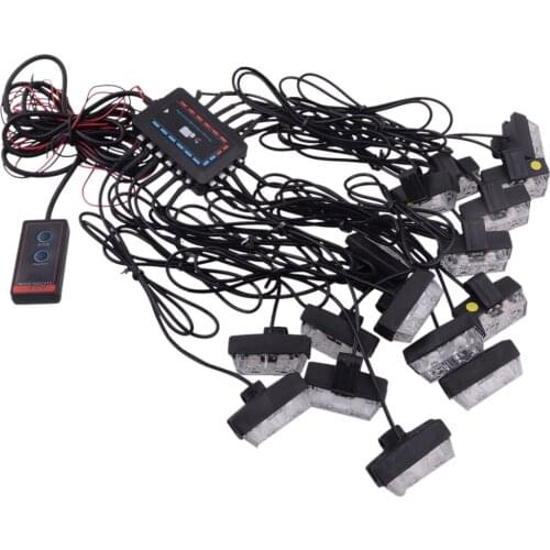 Amber & White 32 LED 12V Deck Dash Grill Emergency Warn Hazard Strobe Light Lamp Bar With Controller New Fit for Universal Cars