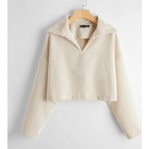 Shimai 2021 Autumn Spring 2021 New Womens Long Sleeves Sexy Tops Crop T shirt Female Fashion Lapel POLO Collar Tshirt Clothes