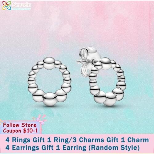 Smuxin 925 Sterling Silver Stud Earrings Beaded Circle Stud Earrings Cubic Zirconia Statement Stud Earrings Women Earrings Gift