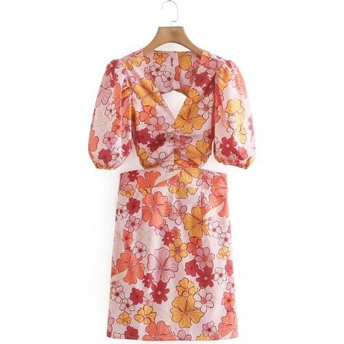 Ladies new floral print dress sexy backless bowknot dress women summer nightclub dress