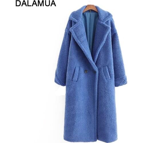 Women Long Jacket Solid Teddy Coat Casual Turn Down Collar Winter Warm Elegant Fake Fur Fashion Outerwear Female Jackets Coats