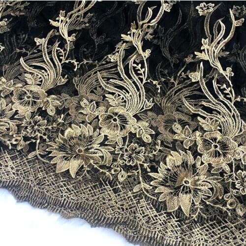 1meter Lace Bilateral Gold Floral Embroidery Lace Fabric For Wedding Dress French Lace Trim Sew On Accessories