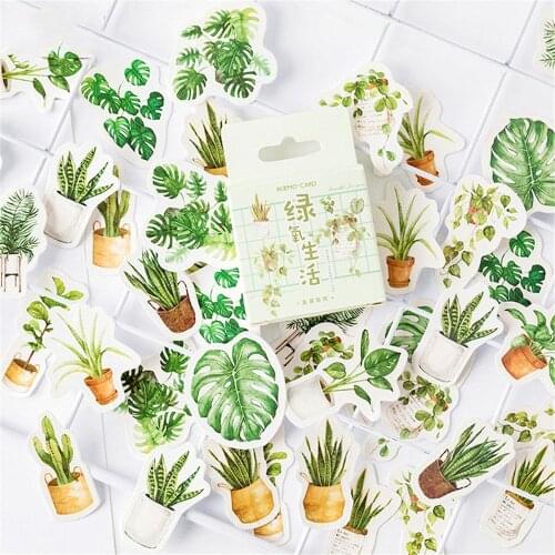 45pcs Green Plant Boxed Stickers Creative Fresh Hand Account Decoration Special-shaped Sealing Stickers Kawaii Stationery