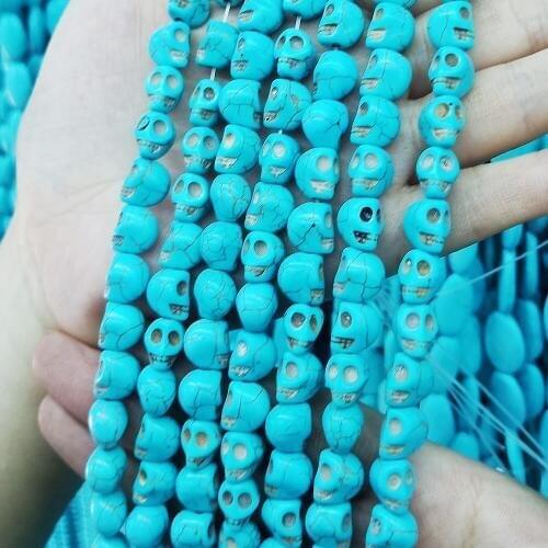 6~18mm Natural Turquoise Semi-precious Stone Skull Shape Loose Beads Charm Jewelry Making DIY Bracelet Necklace Accessories 39cm