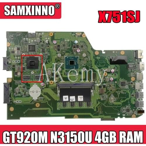 AKEMY X751SJ original mainboard For Asus X751S X751SJ X751SV A751S K751S with GT920M N3150U 4GB RAM Laptop motherboard