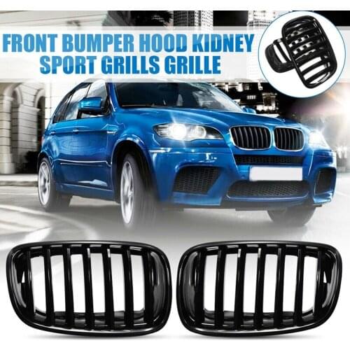 Car Front Hood Kidney Sport Grills Glossy Black Pair For-BMW X5 X6 E70 E71 2007-2013