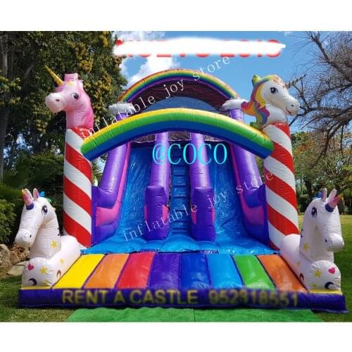 Free air ship to door,6x3.5m inflatable slide, unicorn theme bouncer slide, 2021 new jumper slide