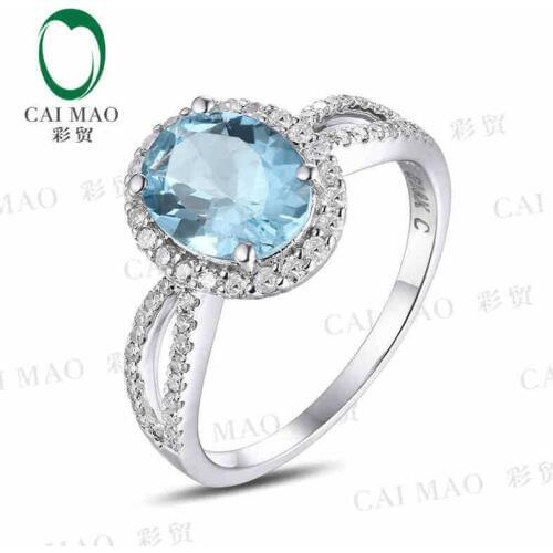 CaiMao 1.48 ct Natural Aquamarine 18KT/750 White Gold 0.32 ct Full Cut Diamond Engagement Ring Jewelry Gemstone