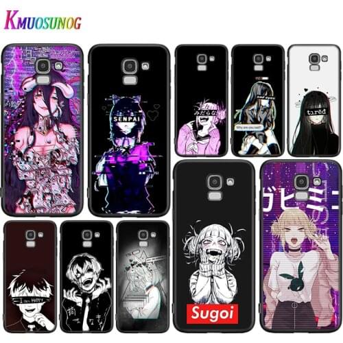 Black Cover Sad Anime Aesthetic Senpai for Samsung Galaxy J8 J7 Duo J6 J5 Prime J4 Plus J3 J2 Core 2018 2017 2016 Phone Case