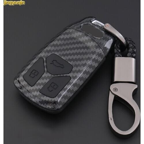 Jingyuqin 5pcs Remote Car Key Carbon Fiber ABS Case For AUDI A4 B9 Q5 Q7 TT TTS 8S 2016 2017 Keychain Cover Proctection 3 Button