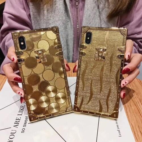 Luxury Square Gold glitter case for Samsung S10 Plus S9 S8 3D high quality soft cover for iphone 11 Pro X XR XS MAX 6 7 8 coque
