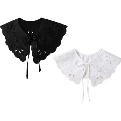 CPDD Women Detachable Faux Collar Shoulder Wrap Hollow Out Embroidery Elegant Shawl Necklace Lace-Up Mini Poncho Capelet