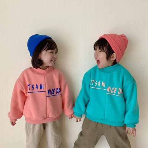 2 3 4 5 6 Y Toddler Kids Puls Velvet Sweatshirts Autumn Winter Casual High Collar Letter Thick Hoodies for Girls Boys Baby Tops