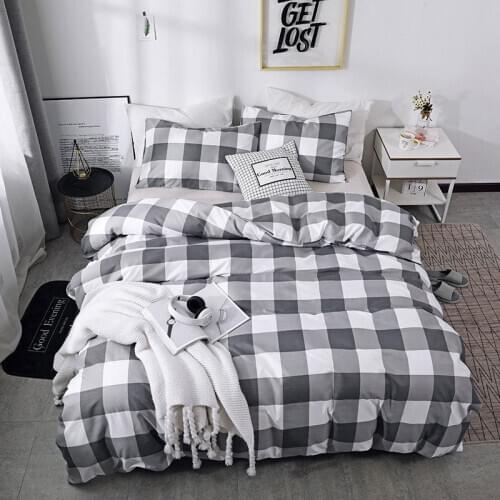 Home Bedding Duvet Cover Sets Lovely And Grid Design Suit Printed Soft Quilt Cover + Pillow Case Single Double Size