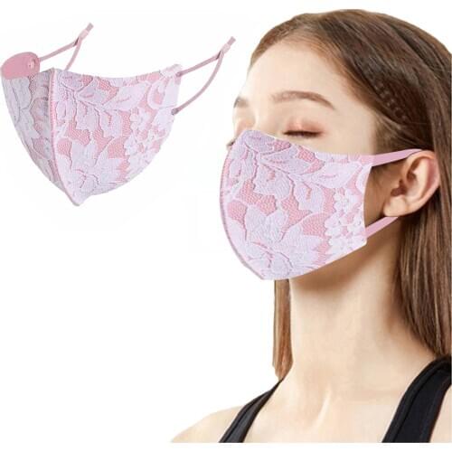 Elegant Women Lace Masks For Face Fashion Pink UV-Proof Protection Face Masks Masque Female Facemask Decoration Maska