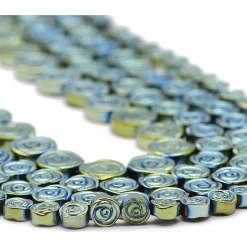 Rose Flower Shape Green Hematite Natural Stone Spacer Loose Beads For Jewelry Making DIY Bracelets Accessories Findings 6/8/10MM