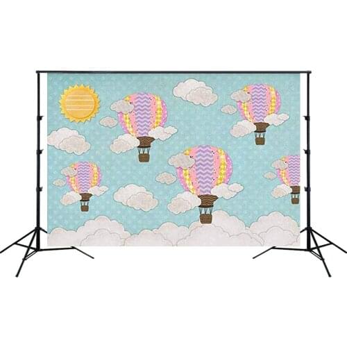 Hot Air Balloon Themed Girl Birthday Party Banner Rustic Adventure Cloud Pink Backdrop Photo Background Table Setter Wall Poster