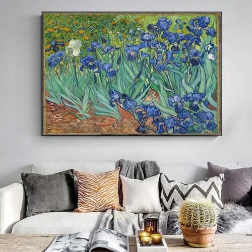 Impressionist Van Gogh Irises Flowers on Canvas Cuadros Famous Oil Painting Posters and Prints Wall Art Picture for Home Decor