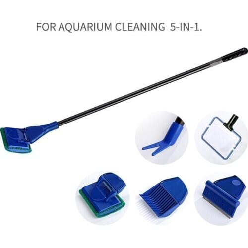 5 in 1 Aquarium Cleaning Tools Aquarium Tank Clean Set Fish Net Gravel Rake Algae Scraper Fork Sponge Brush Glass Cleaner