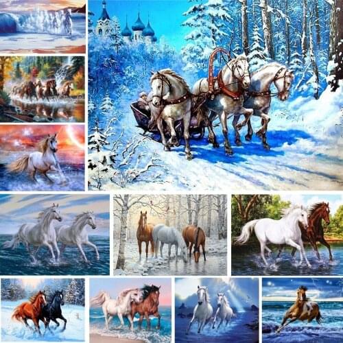 Kamy Yi Diy 5d Square Diamond Handmade Round Rhinestone Cross Stitch Horse Series Picture Home Decoration Gift