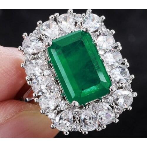 QTT Emerald Rectangle Lab Diamond Finger Ring 925 Sterling Silver Engagement Wedding Band Rings for Women Bridal Party Jewelry