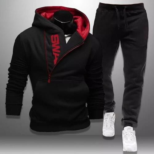 Autumn Winter Mens 2 Pieces Sets Sweatshirt + Sweatpants Letter Print Personality Zipper Sportswear Hip Hop Male Plus Size