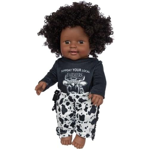 Black African Black Baby Dolls Lifelike Explosion Head Cute Toy Curly Black 30cm Vinyl Baby Kids Toy Christmas Best Gifts Doll