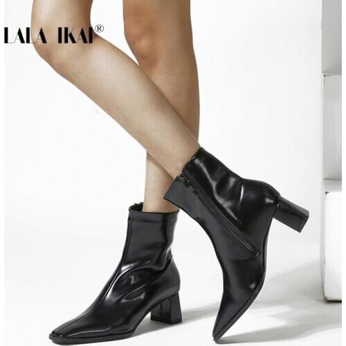 LALA IKAI Boots Women’s Autumn Winter 2020 High Heels Ankle Boots Side Zipper Short Booties Fashion Zapatos de mujer XWC10513-1