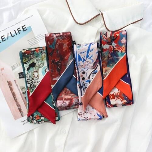 2021 New Summer Chinese Style Print Small Scarf Women Riband Handle Bags Scarf Narrow Long Wrist Small Ribbon