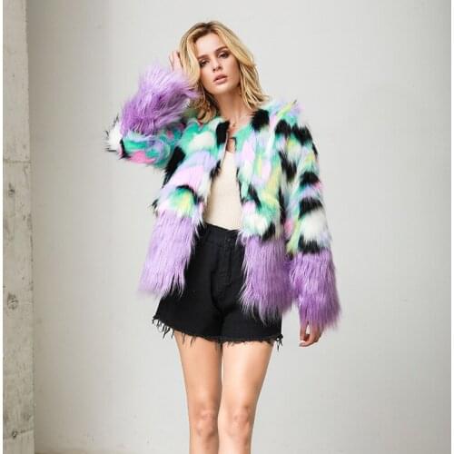 New imitation fur two-color splicing plush fur coat imitation fox fur imitation fur thickening winter coat women faux fur coat