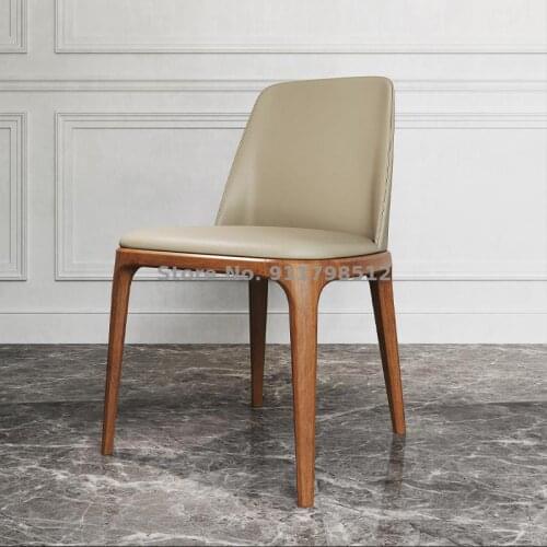 Nordic solid wood dining chair casual restaurant negotiation table and chair light luxury leather art modern minimalist househol