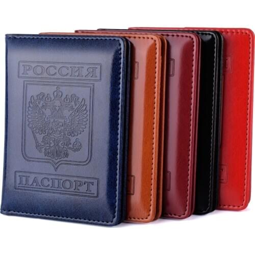 Russian Passport Cover Men Women Leather Engraved Case for ID & Credit Card Holder Business Passport Bags Travel Document Wallet