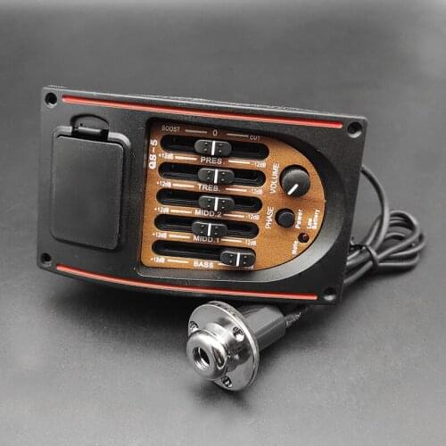 Plastic 5-Band Tone Controls EQ Equalizer Tuner Piezo Pickup Acoustic Guitar Pre-wired Preamp Guitar Parts Accessories