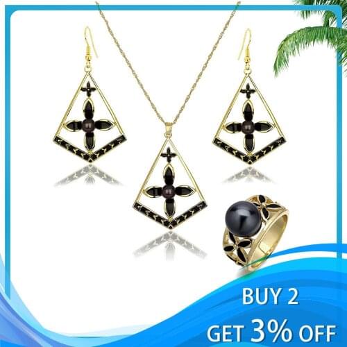 Polynesian Necklace Set Womens Fashion Design Hawaiian Samoa Ring Jewelry Geometric Drop Earrings Necklaces Vintage Gold Color