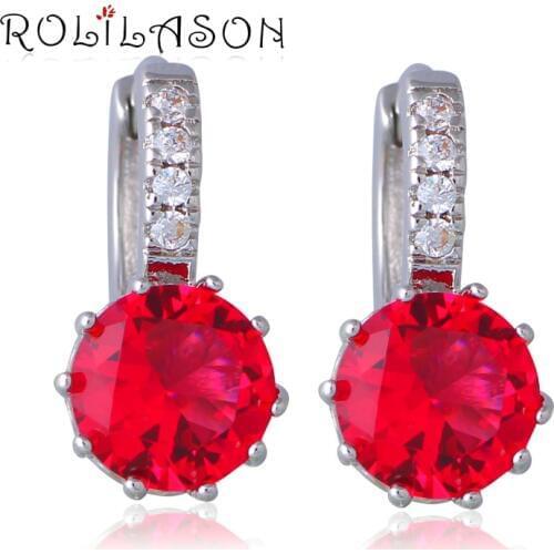 Appealing Light Red Crystal Fashion Jewelry silver color Cubic Zirconia Clip Earrings for Women JEs1033