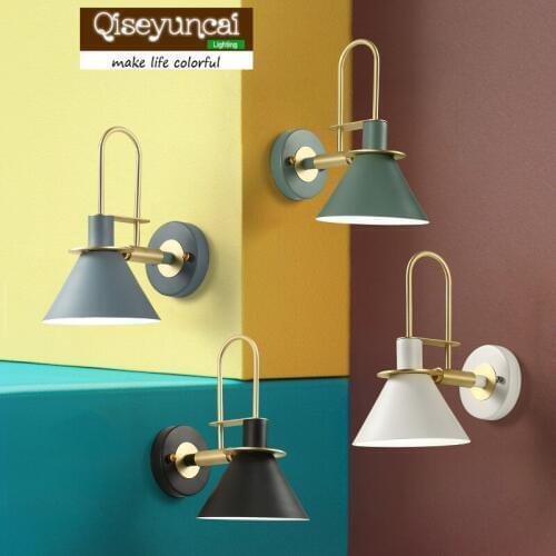 Qiseyuncai Nordic living room macarons led wall lamp creativity simple hotel stairs bedroom lamps free shipping
