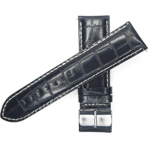 YQI Watch Strap Alligator Square Calf Genuine Leather Watch Band Crocodile Watchband 24mm Black with Buckle Belt For Hours