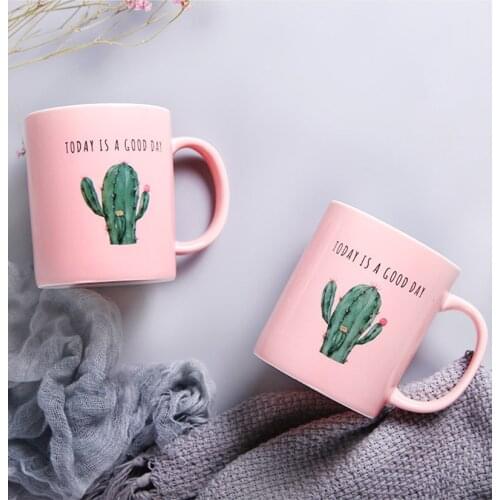 Pink Handpainted Mugs Cactus pattern Red Mug Porcelain Coffee Mug Mr and Mrs Tea Milk Cups and Mugs Creative Drinkware