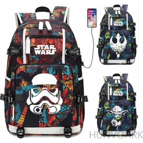 Star Wars Backpack with USB Port, Snake Pattern Backpack for Students and Teens, Mochila Escolar Laptop Travel School Bag
