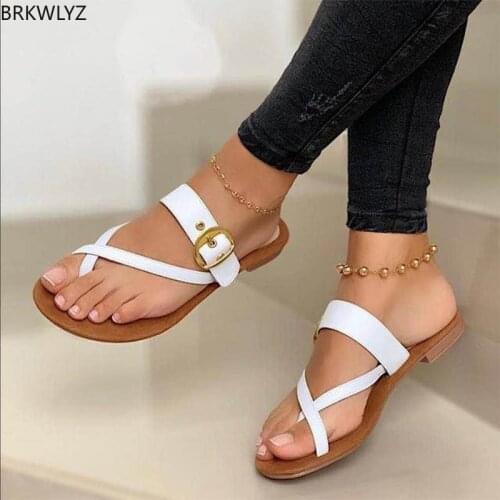 Women Sandals Summer Shoes Clip Toe Casual Buckle Ladies Slides Fashion Beach Shoes Female Flats Slippers New Flip Flops