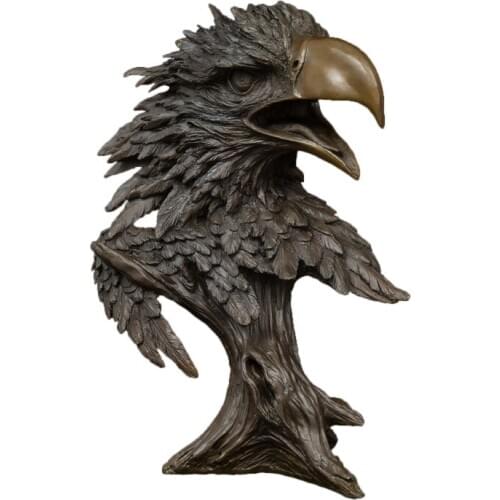 Wildlife Eagle Head Statue Pure Bronze Falcon Hawk Figurine Art Animal Bust Sculpture for Office Desktop Decor