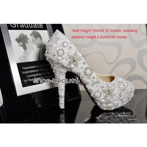 Handmade 12cm Heel White Sparkling Rhinestone Bridal Shoes Wedding Dress Shoes Dancing Party Prom Shoes Evening Dress Shoe